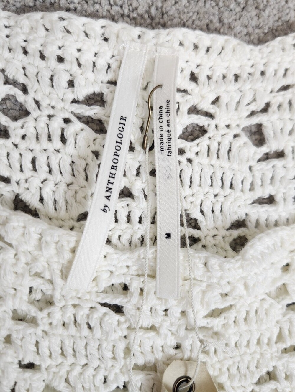 🆕 Anthropologie Britannia Crochet Midi White Summer Dress Sz M Boho Open Knit - Picture 14 of 15